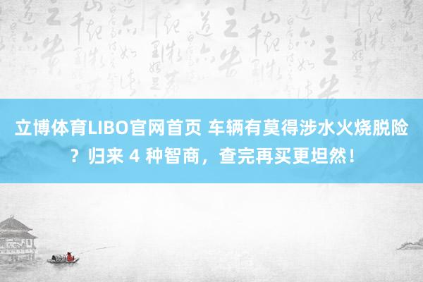 立博体育LIBO官网首页 车辆有莫得涉水火烧脱险？归来 4 种智商，查完再买更坦然！