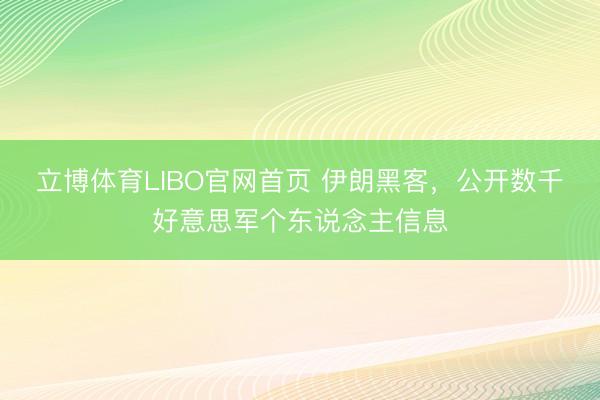 立博体育LIBO官网首页 伊朗黑客，公开数千好意思军个东说念主信息